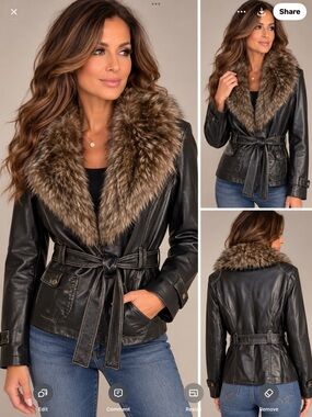 Big Chill Vintage  Brown Leather Jacket with Brown Faux Fur
